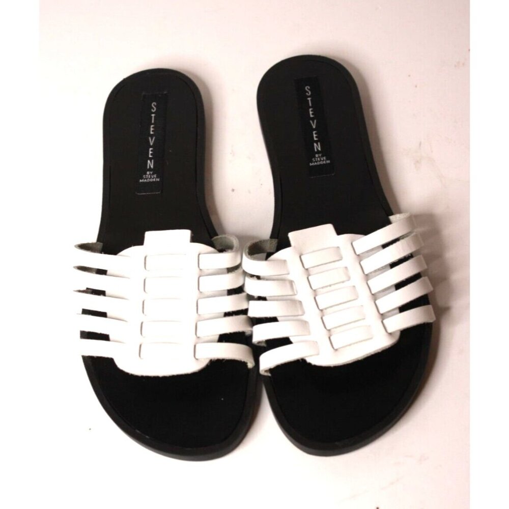 Steve Madden Womens Sandals White Woven Leather Strap Slip On Open Toe SZ 9